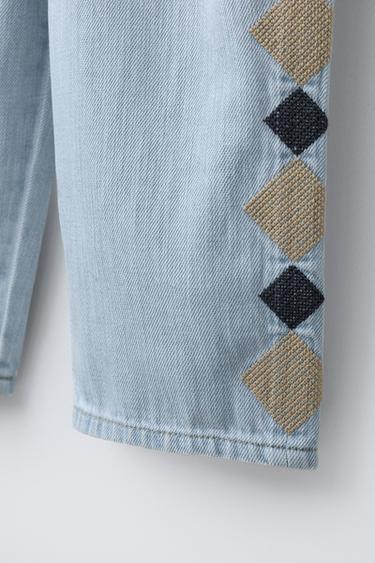 EMBROIDERED WIDE-LEG JEANS - Light blue by Zara - Image 3