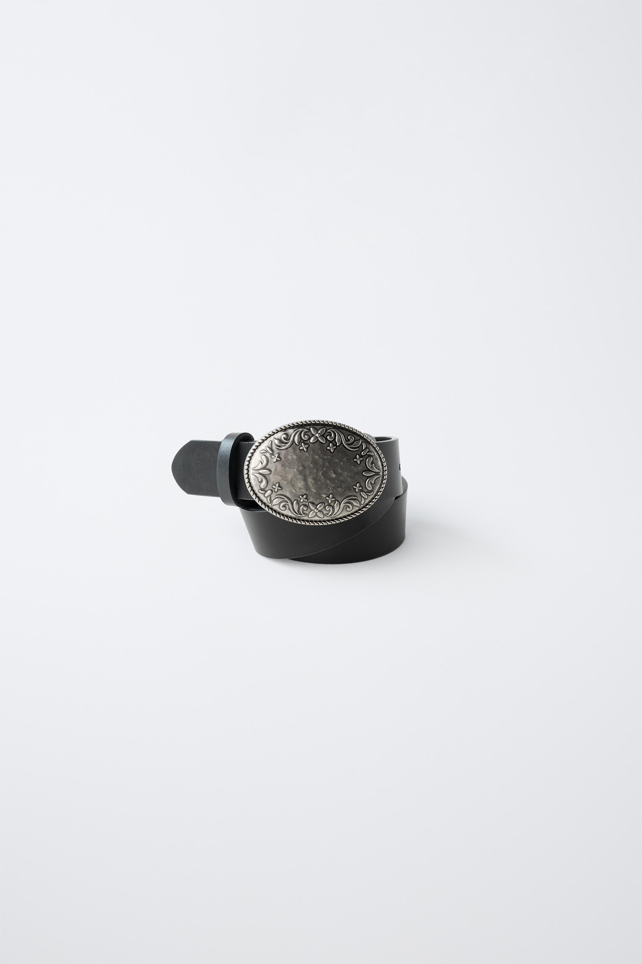100% LEATHER OVAL BUCKLE BELT - Black | ZARA United States