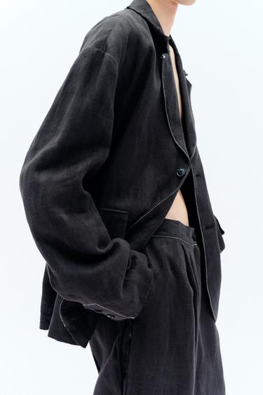 OVERSIZE LINEN JACQUARD BLAZER X FANGLU LIN - Charcoal by Zara - Image 3