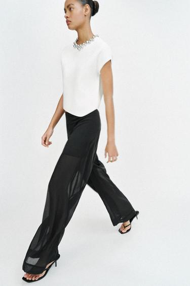 KNIT TOP WITH BEADED COLLAR - White by Zara