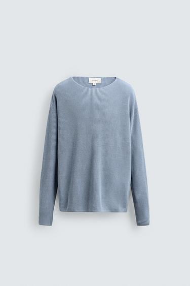 SILK/LINEN TEXTURED JUMPER - Sky blue by Zara