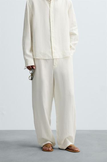 PANTALON COUPE DÉCONTRACTÉE 100 % CHANVRE - Blanc cassé de Zara - Image 1