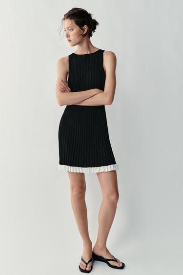 SHORT RIBBED KNIT DRESS - Black by Zara
