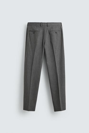 PANTALON DE COSTUME À RAYURES EN LAINE - Gris de Zara - Image 5