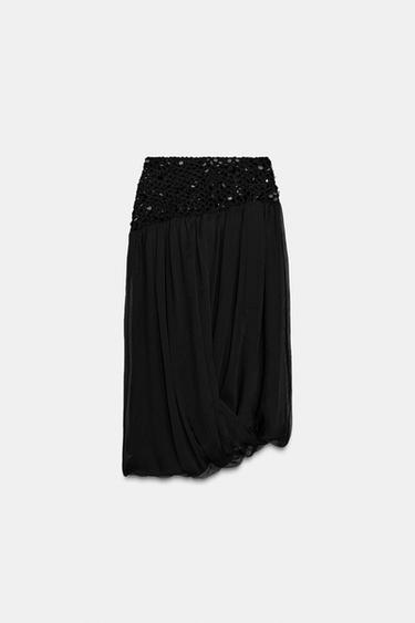 Zara SEQUIN SKIRT ZW COLLECTION - Black