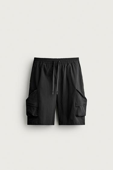 와이드 핏 카고 버뮤다 팬츠 - Zara 블랙