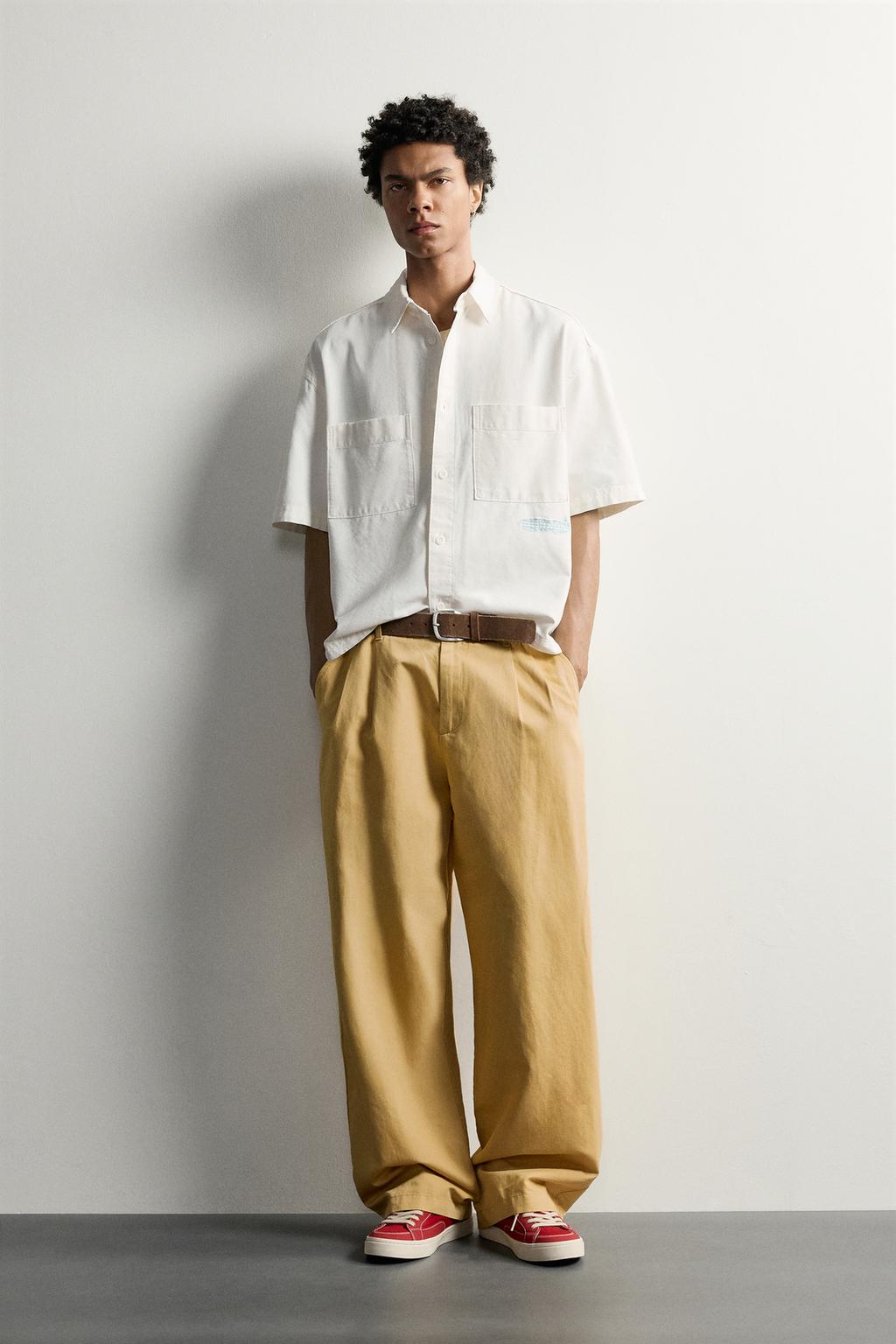 Zara Relaxed fit kontrast mətnli köynək