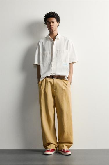 RELAXED FIT CONTRAST SLOGAN SHIRT - White by Zara