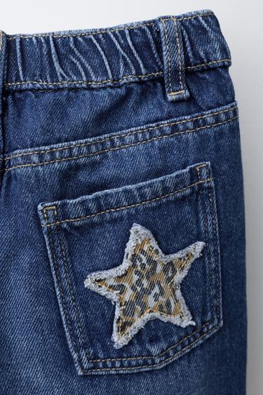 WIDE-LEG JEANS WITH ANIMAL PRINT STAR PATCHES - Mid-blue by Zara - Image 3