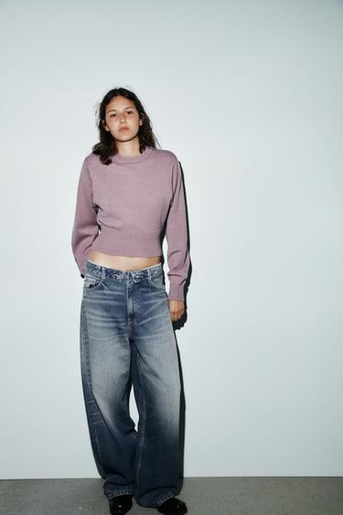 PLAIN KNIT CROP SWEATER - Lilac by Zara - Image 0