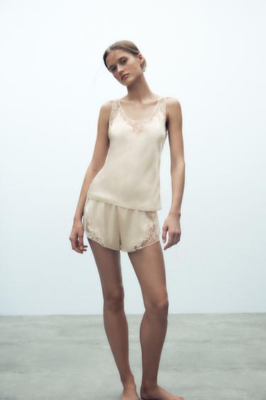 LACY SATIN SHORTS - Oyster-white by Zara
