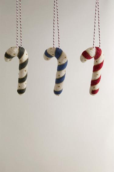 PACK OF FELT CANDY CANE CHRISTMAS TREE DECORATIONS (PACK OF 3) - Multicoloured by Zara - Image 1