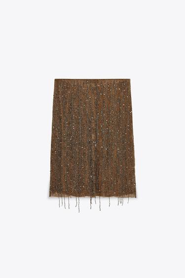 ZW COLLECTION BEADED SKIRT - Golden by Zara - Image 8