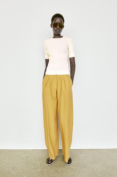 Zara 100% linen short sleeve T-shirt - Oyster-white