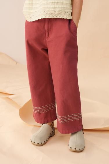 LIMITED EDITION STRAIGHT TROUSERS WITH TOPSTITCHING - Light red by Zara - Image 2