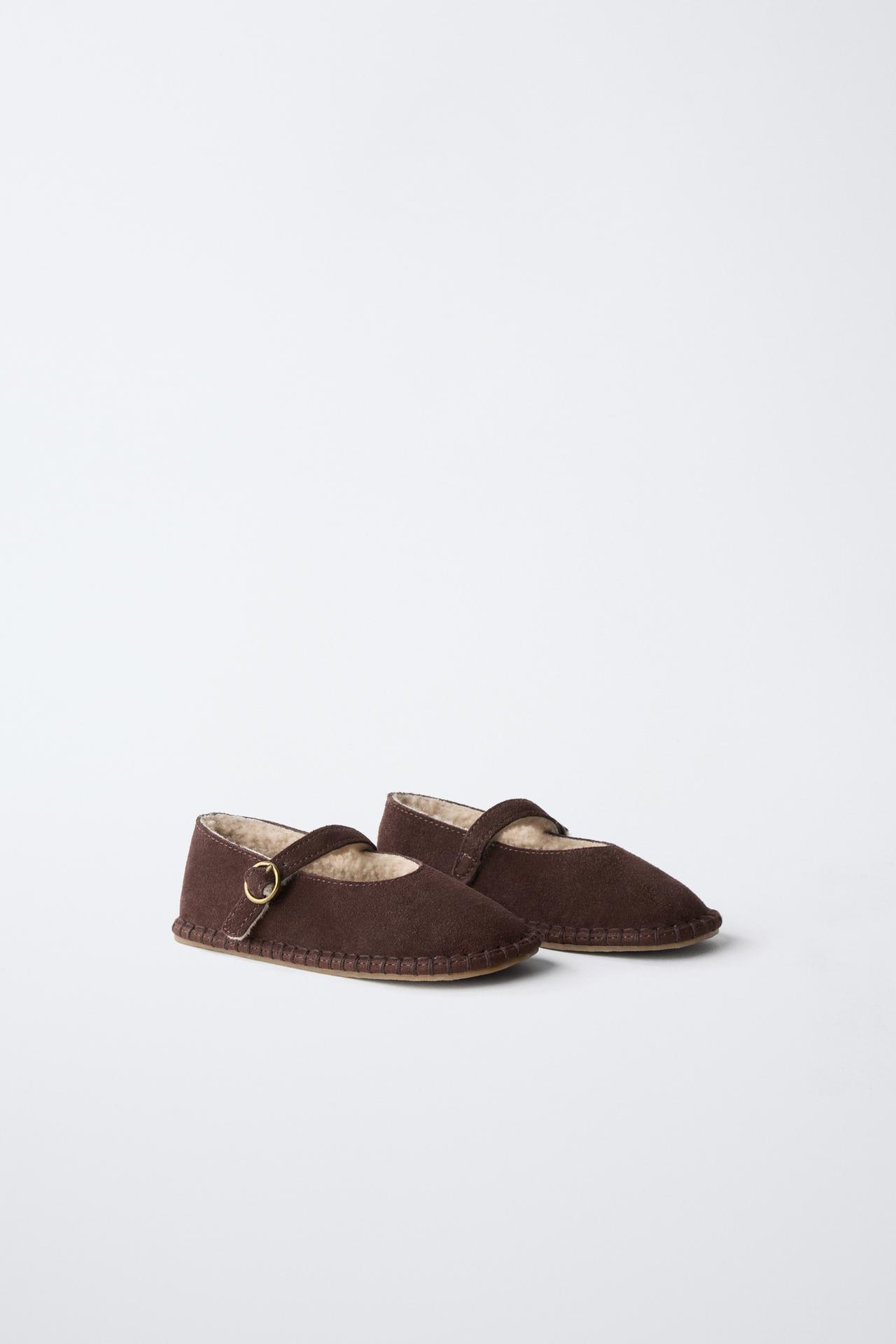 LINED LEATHER BALLET FLATS — Brown
