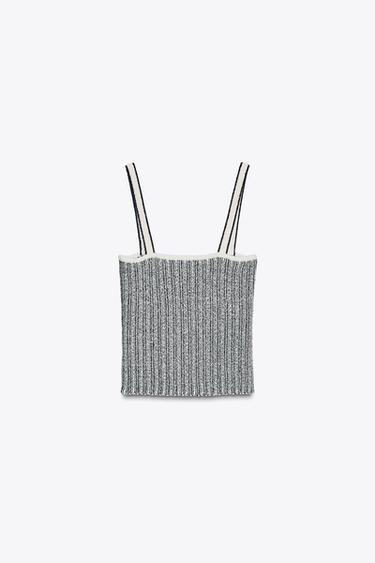 STRIPED KNIT CROP TOP - Ecru / Navy by Zara - Image 4
