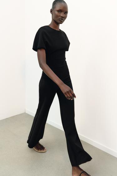 STRETCH WIDE-LEG TROUSERS - Black by Zara