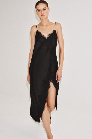 VESTIDO SATINADO ENCAJE ZW COLLECTION - Negro de Zara