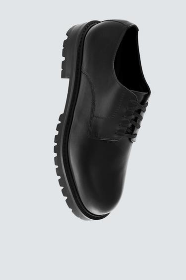 LEATHER DERBY SHOES - Black by Zara - Image 0