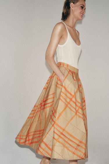 ZW COLLECTION LAYERED CHECK SKIRT - Beige by Zara