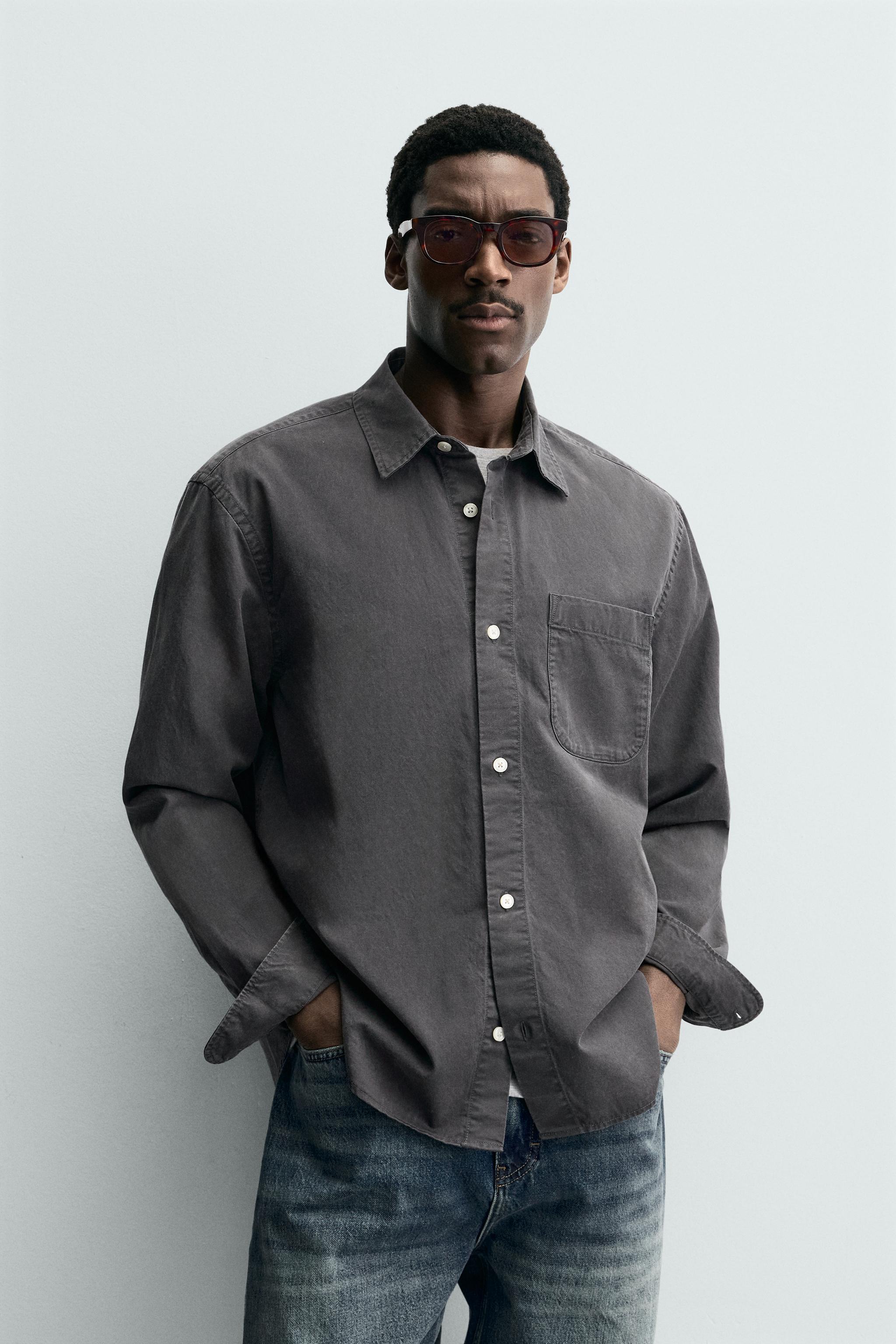 WASHED FLOWING SHIRT — Anthracite grey