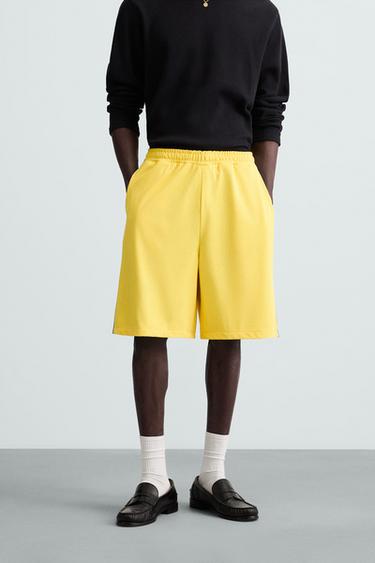Zara OPEN WEAVE TECHNICAL SHORTS - Yellow