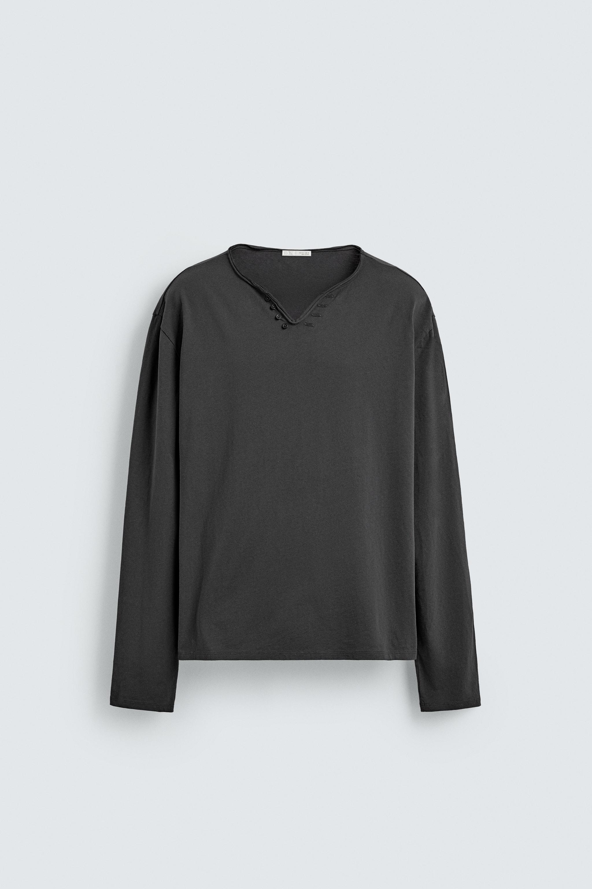 IRREGULAR HENLEY COLLAR T-SHIRT