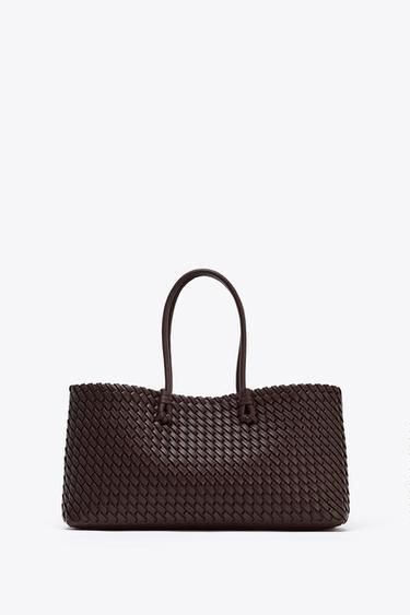BRAIDED ELONGATED TOTE BAG - Burgundy Red by Zara