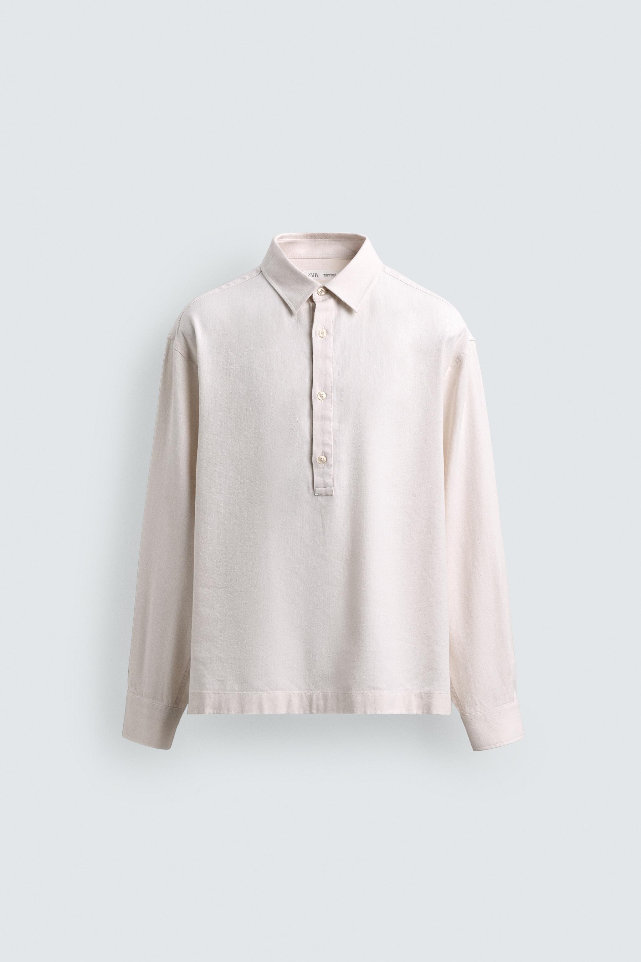 COTTON - LINEN POLO SHIRT — Ecru