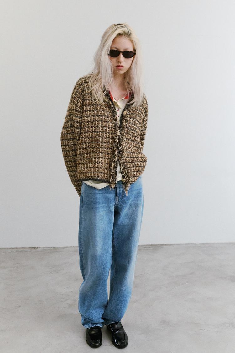 FRAYED KNIT JACKET WITH METALLIC THREAD
