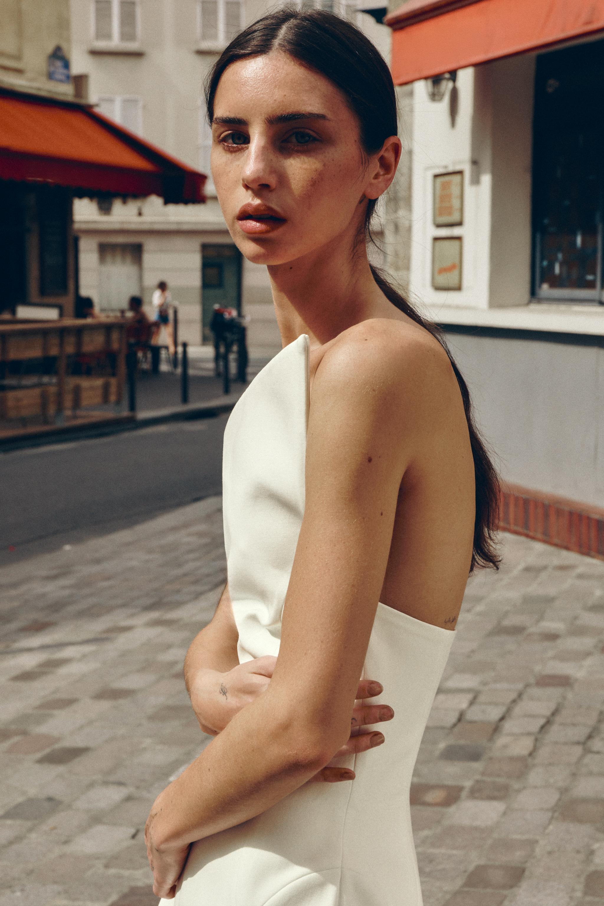 ASYMMETRIC NECK MINI DRESS
