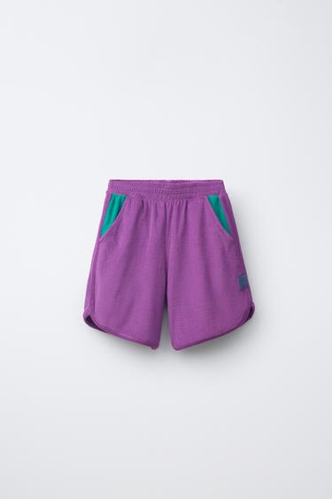 Zara COLOR BLOCK TERRY CLOTH SHORTS - Purple