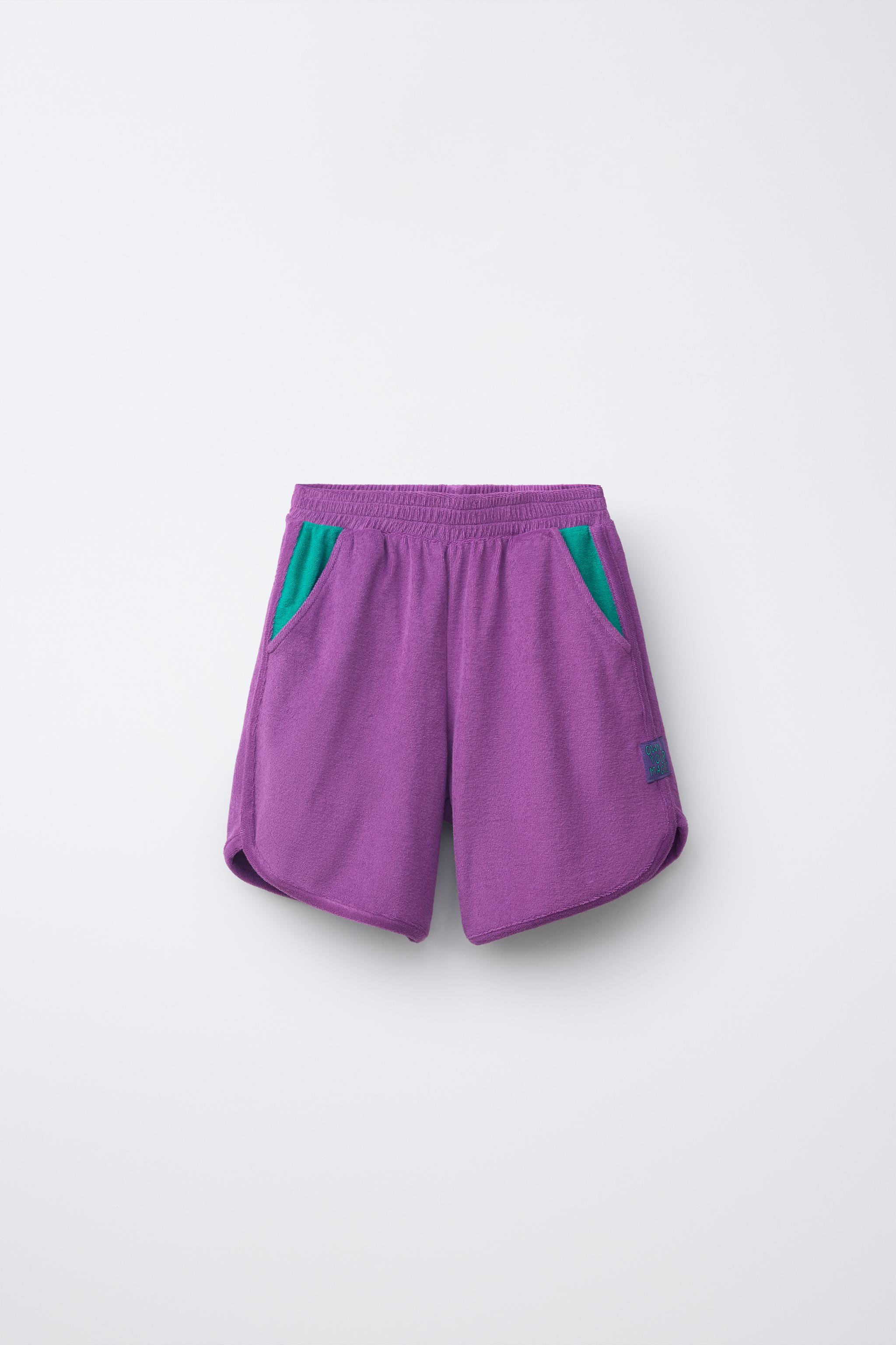 COLOR BLOCK TERRY CLOTH SHORTS