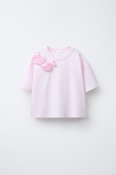 Zara MAJICA FLORES ORGANZA – Ružičasta