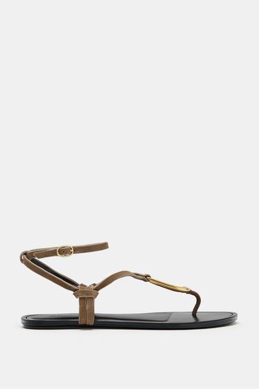 Zaras SKINNSANDALER MED METALLDEL - Beige