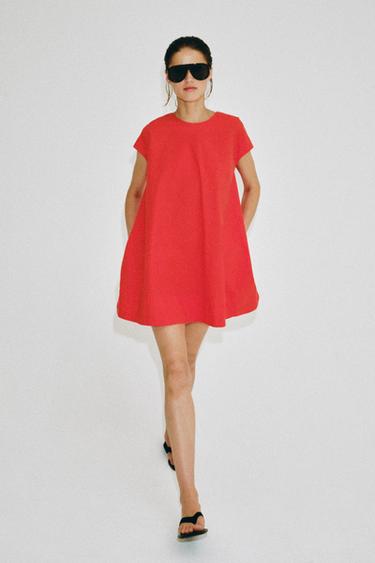 ZW COLLECTION POPLIN SHORT DRESS - Red by Zara
