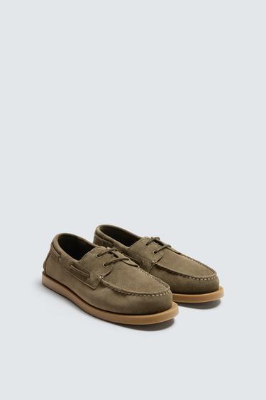 Zara LEATHER DECK SHOES - Green