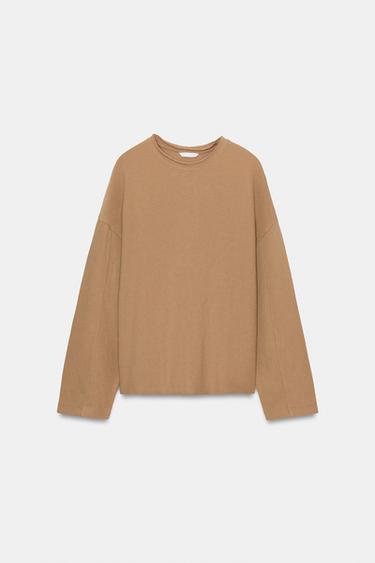TEXTURED LONG SLEEVE T-SHIRT - Mid-camel by Zara