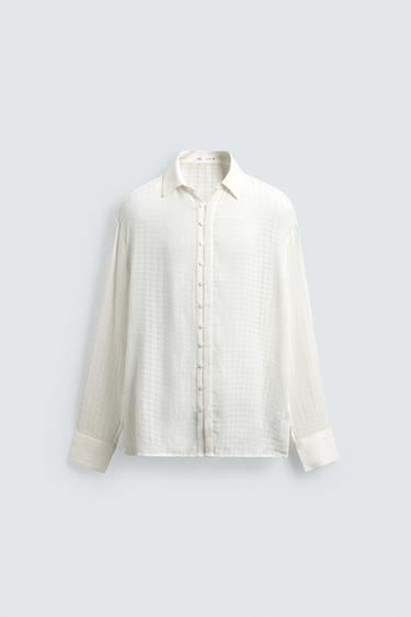 Zara FLOWY TEXTURED JACQUARD SHIRT - White