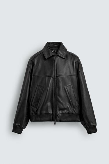CAZADORA PIEL BOLSILLOS - Negro de Zara