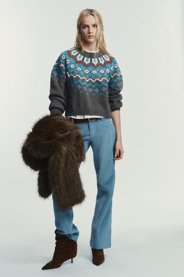 PULL EN MAILLE JACQUARD - Gris de Zara - Image 0