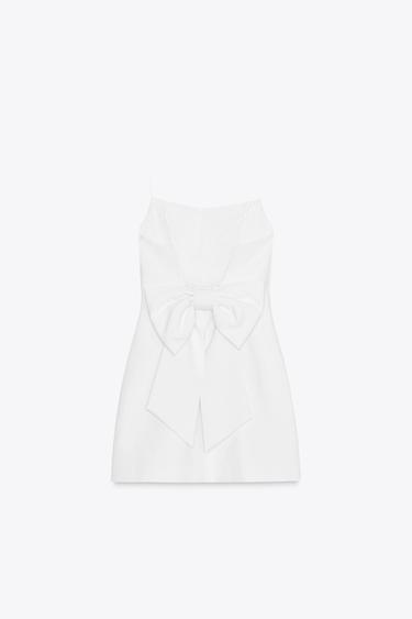 SHORT STRETCH DRESS WITH BOW - White by Zara - Image 5
