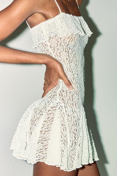 GODET LACE MINI DRESS - White by Zara - Image 5