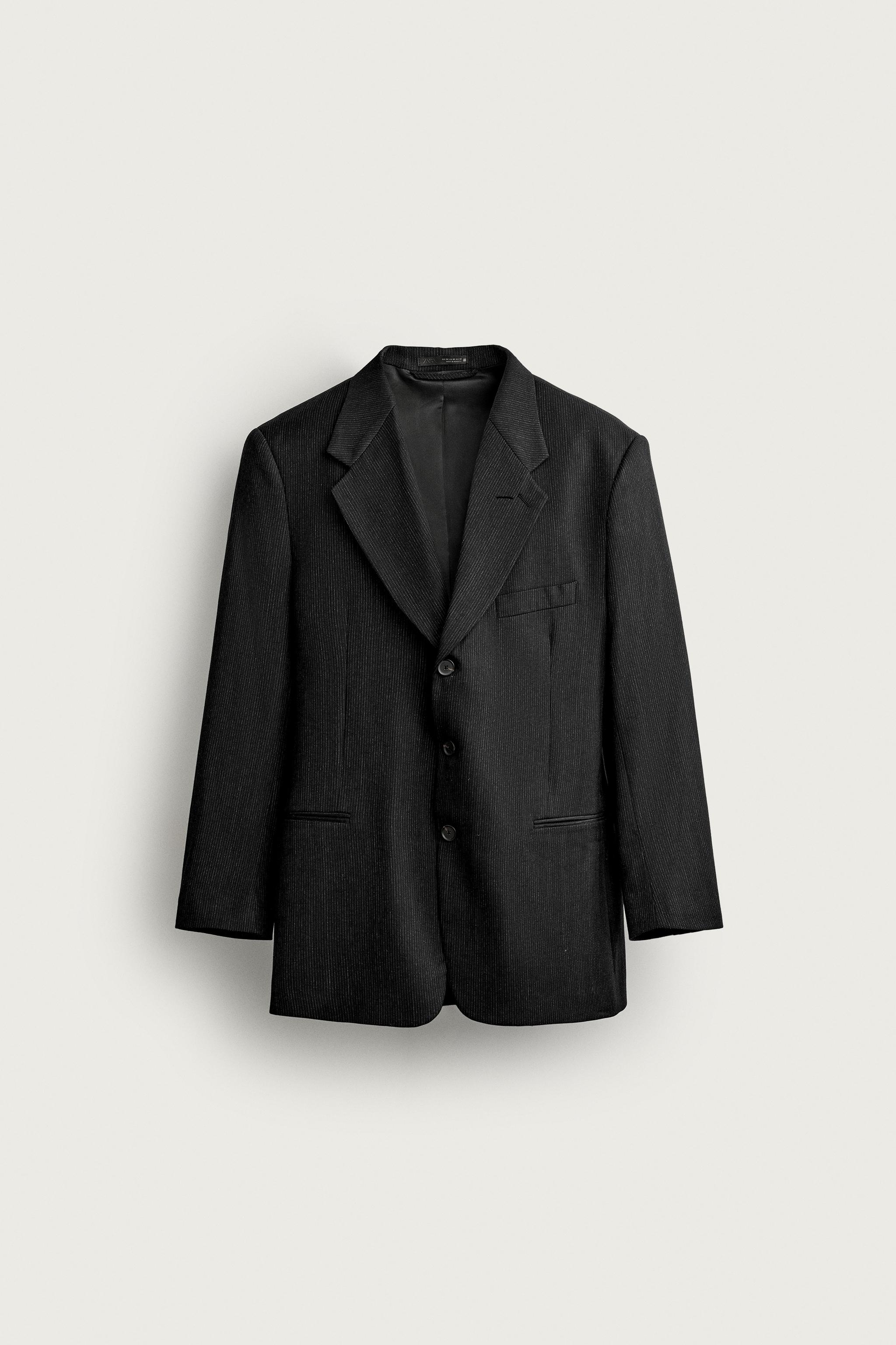 リラックスフィット ストライプスーツブレザー - ブラック | ZARA