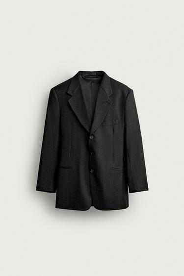 Zara 寬鬆版條紋西裝外套 - 黑色