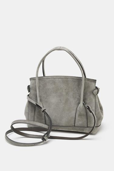 Zara LEATHER MINI CITY BAG - Gray
