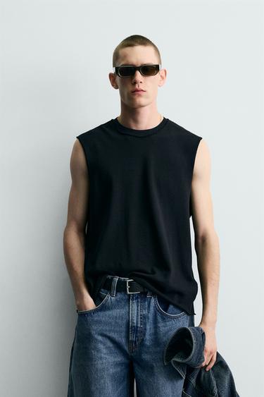 CAMISETA TANK PUNTO ALGODÓN - Negro de Zara