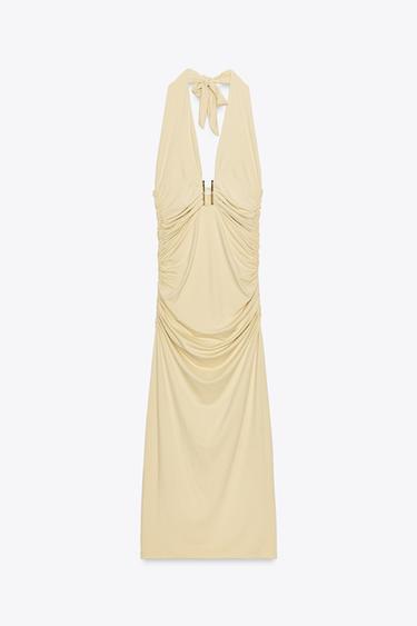 POLYAMIDE HALTER DRESS - Yellow by Zara - Image 5