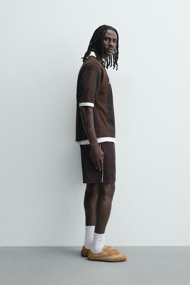 Zara RETRO CONTRAST SOCCER SHORTS - Brown